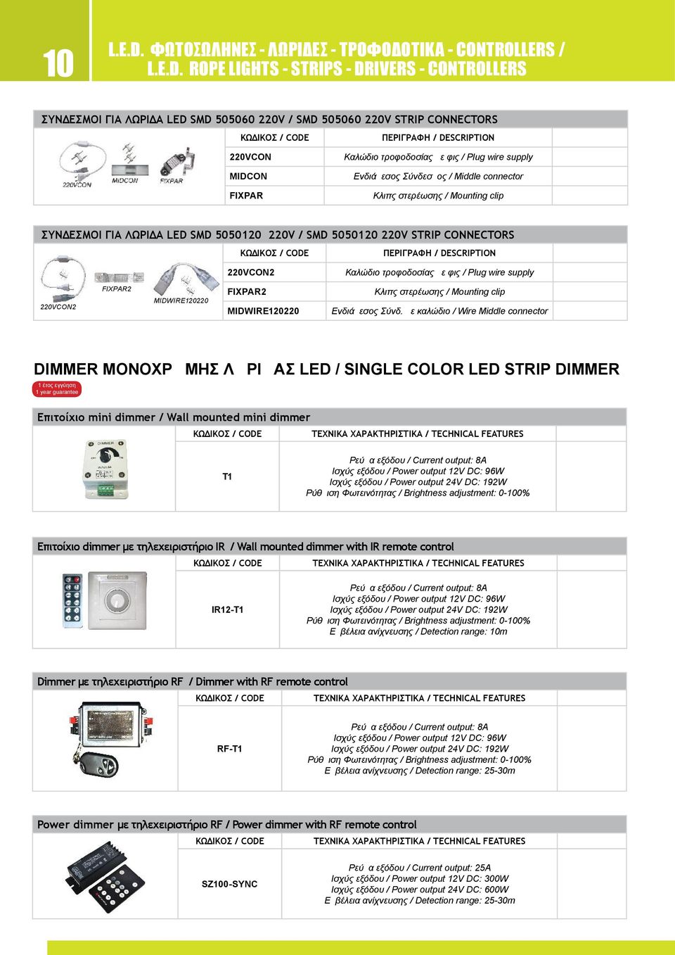 ROPE LIGHTS - STRIPS - DRIVERS - CONTROLLERS ΣΥΝΔΕΣΜΟΙ ΓΙΑ ΛΩΡΙΔΑ LED 5050 2V / 5050 2V STRIP CONNECTORS ΠΕΡΙΓΡΑΦΗ / DESCRIPTION 2VCON Καλώδιο τροφοδοσίας με φις / Plug wire supply MIDCON Ενδιάμεσος