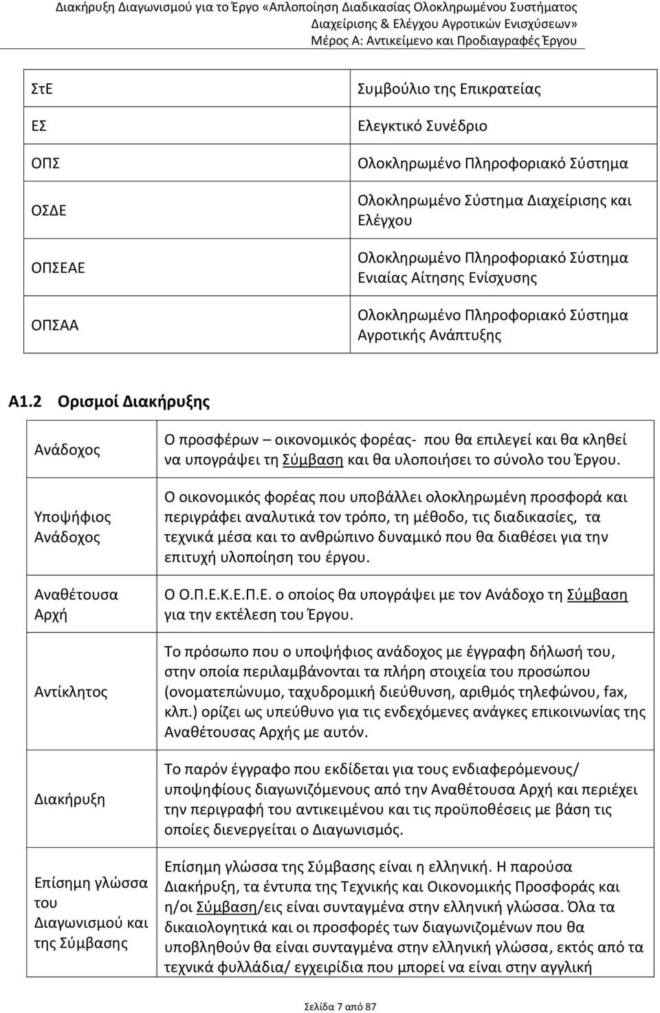 2 Ορισμοί Διακήρυξης Ανάδοχος Υποψήφιος Ανάδοχος Αναθέτουσα Αρχή Αντίκλητος Διακήρυξη Επίσημη γλώσσα του Διαγωνισμού και της Σύμβασης Ο προσφέρων οικονομικός φορέας που θα επιλεγεί και θα κληθεί να