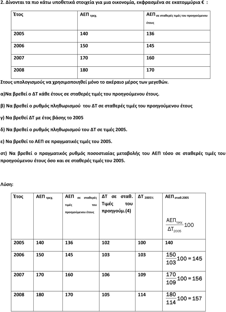 α)να βρεθεί ο ΔΤ κάθε έτους σε σταθερές τιμές του προηγούμενου έτους.