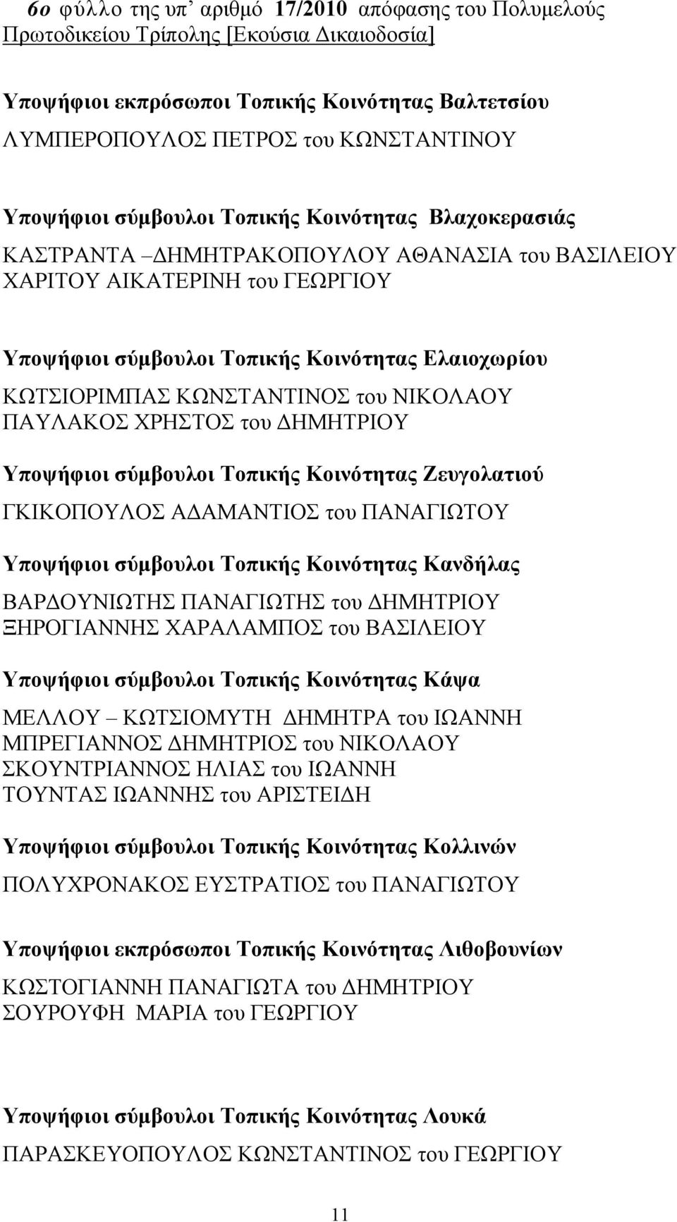 ΚΩΝΣΤΑΝΤΙΝΟΣ του ΝΙΚΟΛΑΟΥ ΠΑΥΛΑΚΟΣ ΧΡΗΣΤΟΣ του ΔΗΜΗΤΡΙΟΥ Υποψήφιοι σύμβουλοι Τοπικής Κοινότητας Ζευγολατιού ΓΚΙΚΟΠΟΥΛΟΣ ΑΔΑΜΑΝΤΙΟΣ του ΠΑΝΑΓΙΩΤΟΥ Υποψήφιοι σύμβουλοι Τοπικής Κοινότητας Κανδήλας