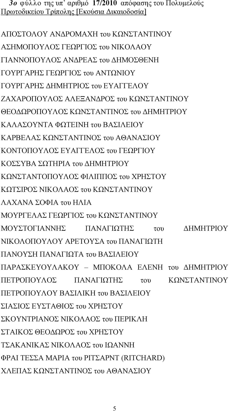 ΚΩΝΣΤΑΝΤΙΝΟΣ του ΑΘΑΝΑΣΙΟΥ ΚΟΝΤΟΠΟΥΛΟΣ ΕΥΑΓΓΕΛΟΣ του ΓΕΩΡΓΙΟΥ ΚΟΣΣΥΒΑ ΣΩΤΗΡΙΑ του ΔΗΜΗΤΡΙΟΥ ΚΩΝΣΤΑΝΤΟΠΟΥΛΟΣ ΦΙΛΙΠΠΟΣ του ΧΡΗΣΤΟΥ ΚΩΤΣΙΡΟΣ ΝΙΚΟΛΑΟΣ του ΚΩΝΣΤΑΝΤΙΝΟΥ ΛΑΧΑΝΑ ΣΟΦΙΑ του ΗΛΙΑ ΜΟΥΡΓΕΛΑΣ