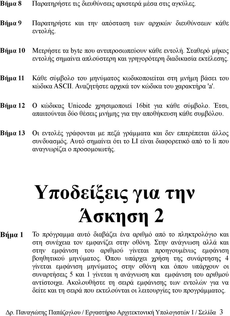 Κάθε σύμβολο του μηνύματος κωδικοποιείται στη μνήμη βάσει του κώδικα ASCII. Αναζητήστε αρχικά τον κώδικα του χαρακτήρα 'a'. Ο κώδικας Unicode χρησιμοποιεί 16bit για κάθε σύμβολο.