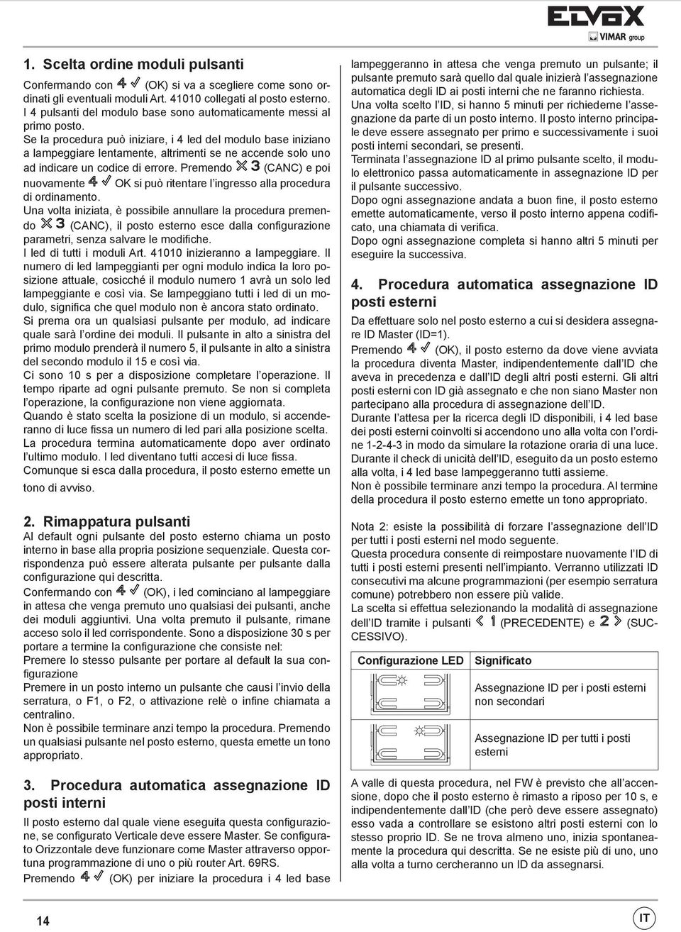 Se la procedura può iniziare, i 4 led del modulo base iniziano a lampeggiare lentamente, altrimenti se ne accende solo uno ad indicare un codice di errore.