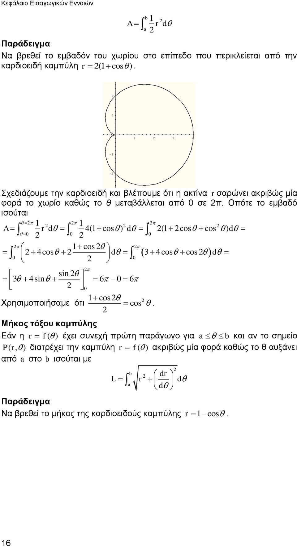 Οπότε το εμβαδό ισούται A r d 4( cos ) d ( cos cos ) d cos 4cos d 3 4cos cos d sin 3 4sin 6 6 cos Χρησιμοποιήσαμε ότι cos.