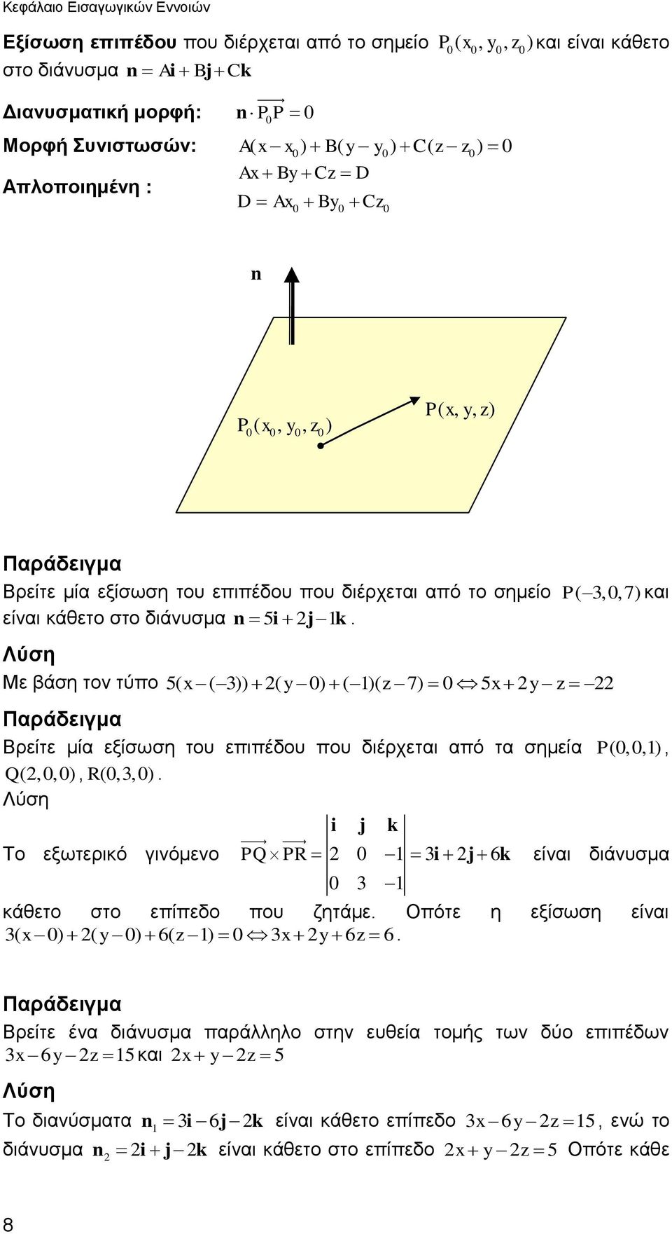 Λύση Με βάση τον τύπο 5( ( 3)) ( ) ( )( z 7) 5 z Βρείτε μία εξίσωση του επιπέδου που διέρχεται από τα σημεία P (,,), Q (,,), R (,3,).