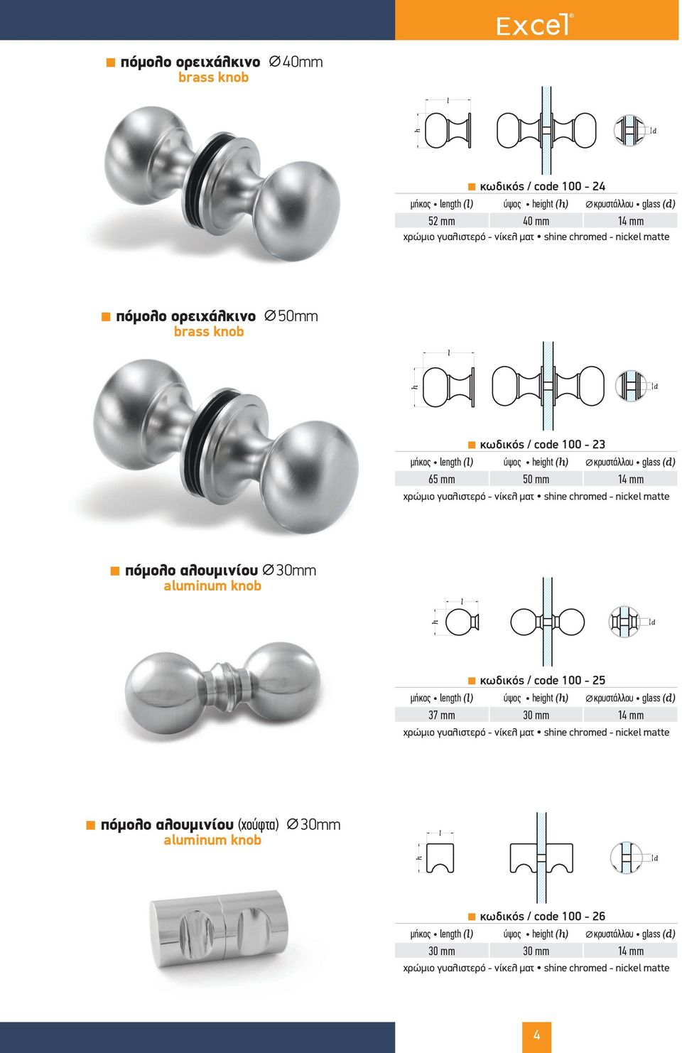 πόµολο αλουµινίου aluminum knob 30mm κωδικός / code 100-25 height κρυστάλλου glass 37 mm 30 mm 14 mm