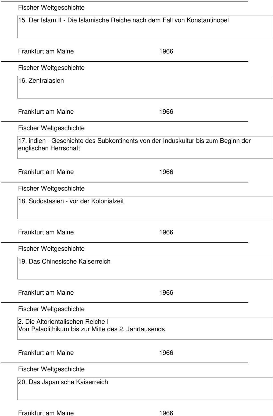 indien - Geschichte des Subkontinents von der Induskultur bis zum Beginn der englischen Herrschaft Frankfurt am Maine 1966 Fischer Weltgeschichte 18.