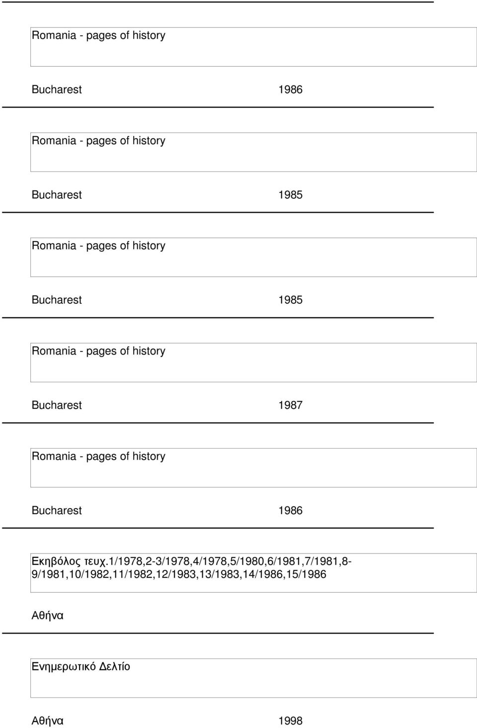 Romania - pages of history Bucharest 1986 Εκηβόλος τευχ.