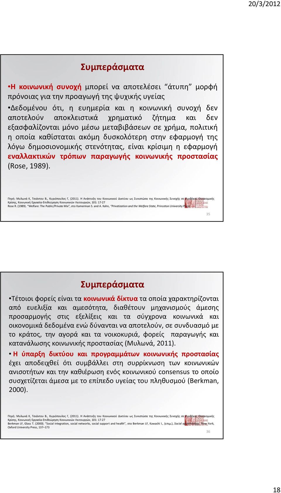 τρόπων παραγωγής κοινωνικής προστασίας (Rose, 1989). Πηγή: Μυλωνά Κ, Τσιάντου Β., Κυριόπουλος Γ, (2011).