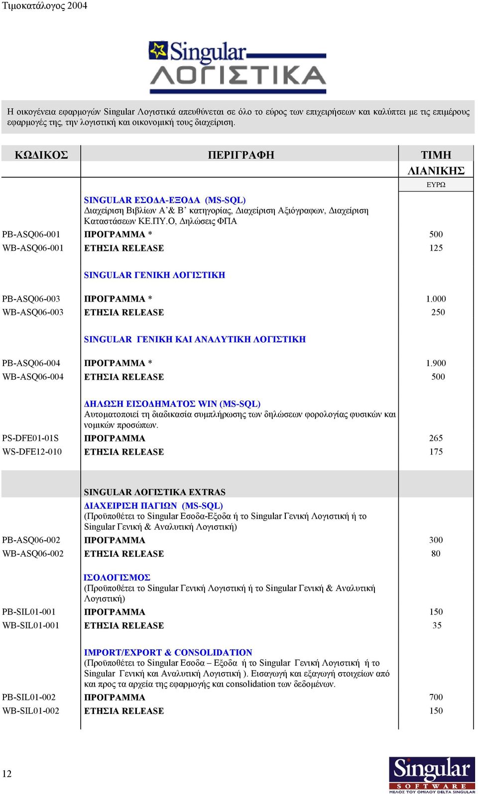 Ο, ηλώσεις ΦΠΑ PB-ASQ06-001 ΠΡΟΓΡΑΜΜΑ * 500 WB-ASQ06-001 ΕΤΗΣΙΑ RELEASE 125 SINGULAR ΓΕΝΙΚΗ ΛΟΓΙΣΤΙΚΗ PB-ASQ06-003 ΠΡΟΓΡΑΜΜΑ * 1.