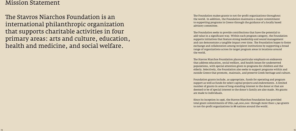 In addition, the Foundation maintains a major commitment to supporting programs in Greece through the guidance of a locally based advisory committee.