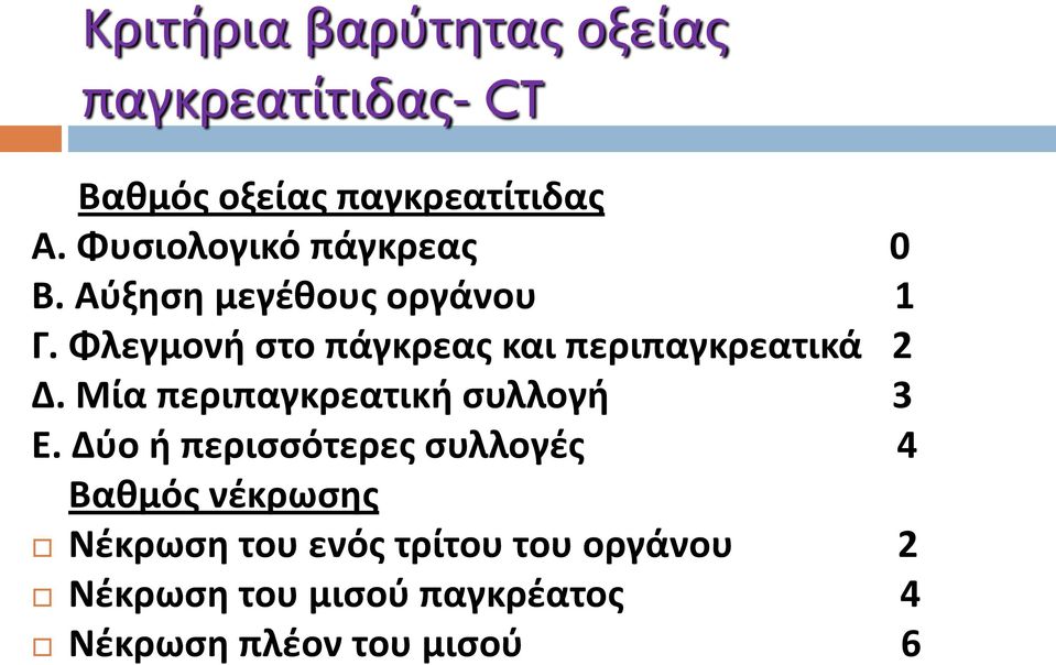 Φλεγμονή στο πάγκρεας και περιπαγκρεατικά 2 Δ. Μία περιπαγκρεατική συλλογή 3 Ε.