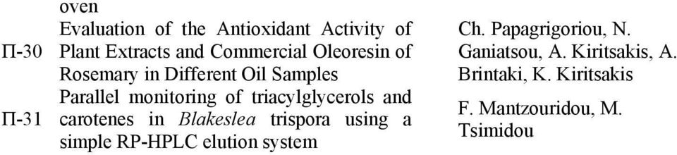 and carotenes in Blakeslea trispora using a simple RP-HPLC elution system Ch.