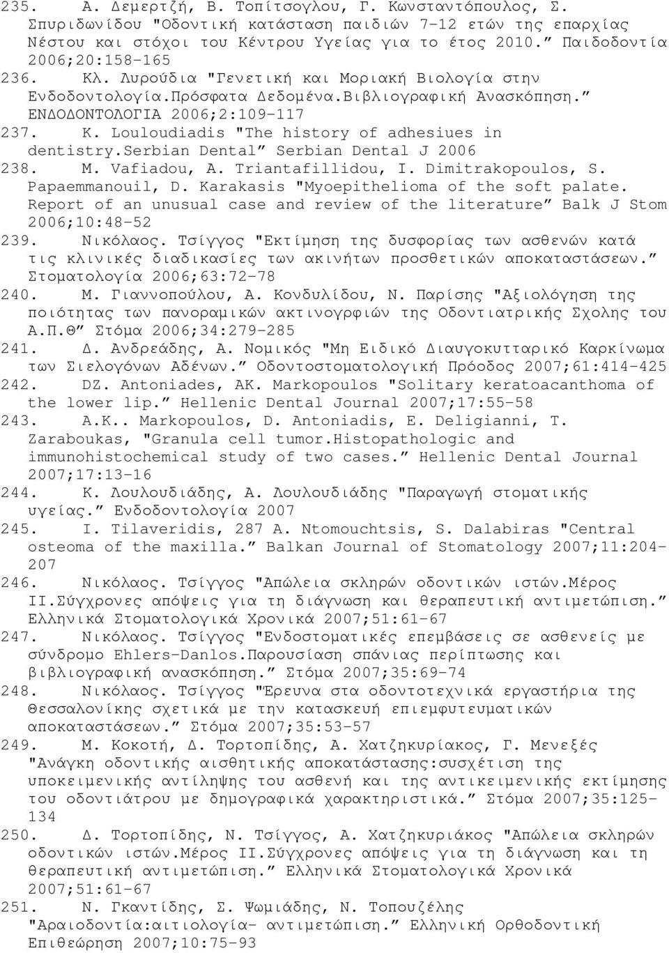 Louloudiadis "The history of adhesiues in dentistry.serbian Dental Serbian Dental J 2006 238. Μ. Vafiadou, Α. Triantafillidou, Ι. Dimitrakopoulos, S. Papaemmanouil, D.