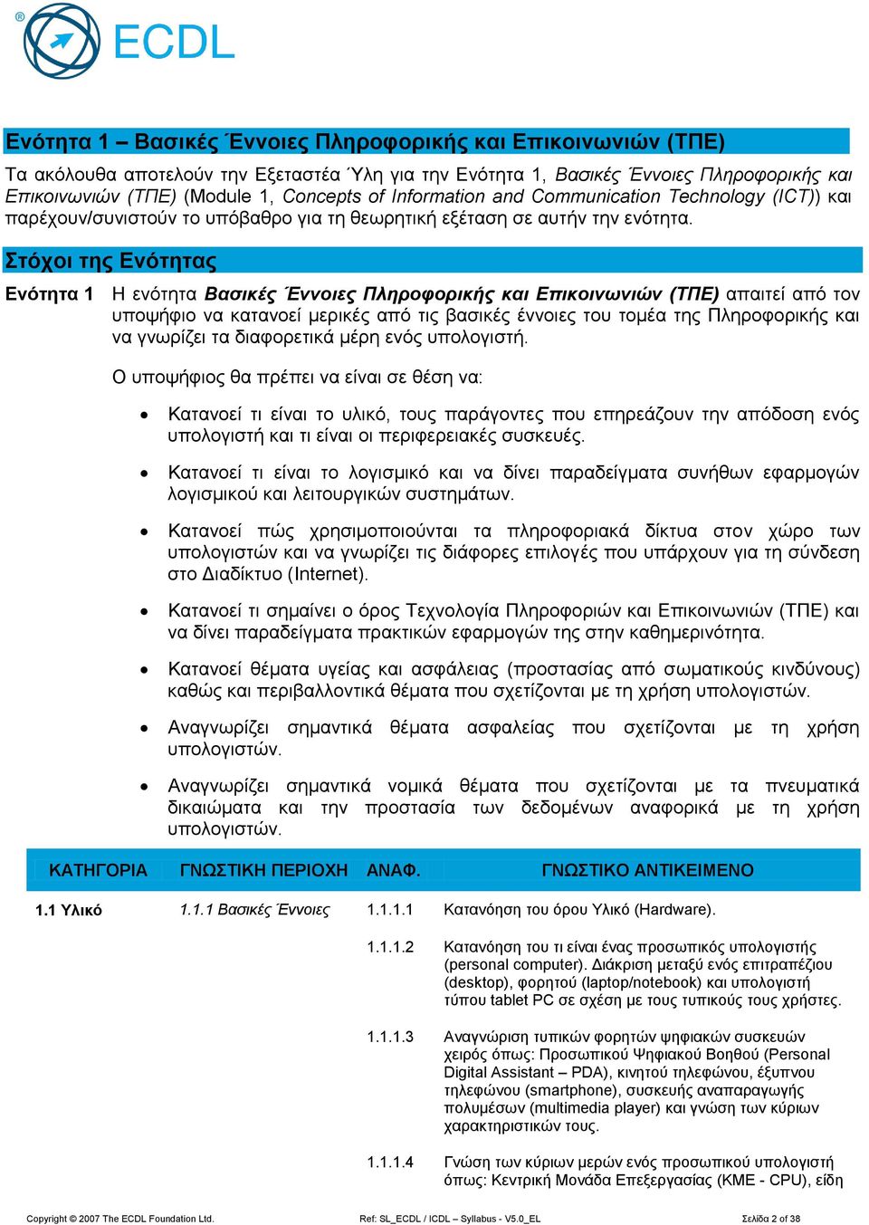 ηόσοι ηηρ Δνόηηηαρ Δνόηηηα 1 Η ελόηεηα Βαζικέρ Έννοιερ Πληποθοπικήρ και Δπικοινωνιών (ΤΠΔ) απαηηεί από ηνλ ππνςήθην λα θαηαλνεί κεξηθέο από ηηο βαζηθέο έλλνηεο ηνπ ηνκέα ηεο Πιεξνθνξηθήο θαη λα