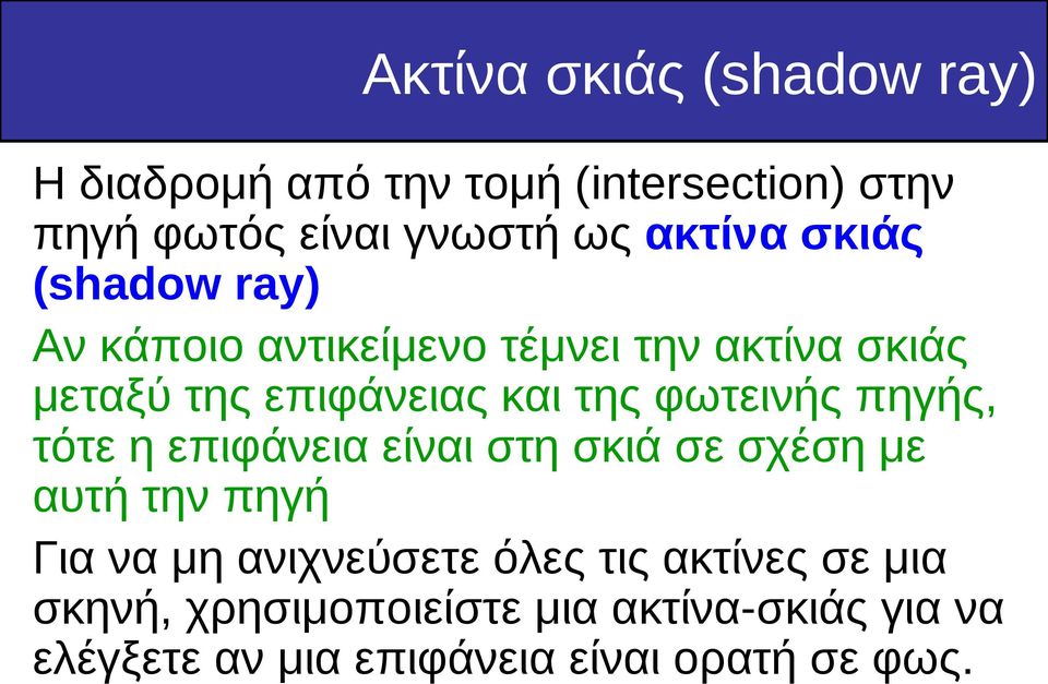 φωτεινής πηγής, τότε η επιφάνεια είναι στη σκιά σε σχέση με αυτή την πηγή Για να μη ανιχνεύσετε όλες