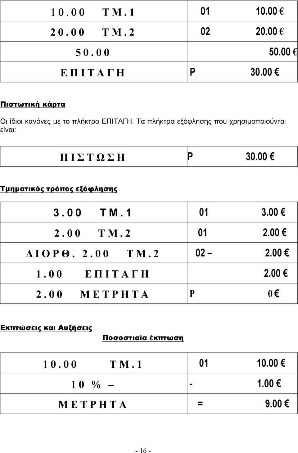 Τα πλήκτρα εξόφλησης που χρησιµοποιούνται είναι: Π Ι Σ Τ Ω Σ Η Ρ 30.00 Τµηµατικός τρόπος εξόφλησης 3. 0 0 Τ Μ. 1 01 3.