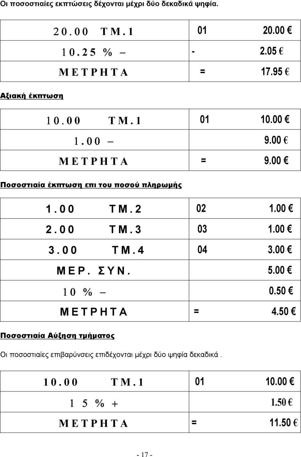 00 2. 0 0 Τ Μ. 3 03 1.00 3. 0 0 Τ Μ. 4 04 3.00 Μ Ε Ρ. Σ Υ Ν. 5.00 1 0 % 0.50 Μ Ε Τ Ρ Η Τ Α = 4.