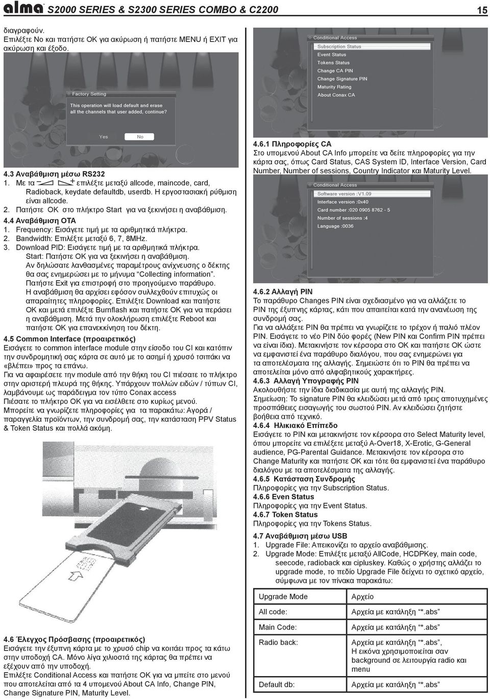 4 Αναβάθμιση OTA 1. Frequency: Εισάγετε τιμή με τα αριθμητικά πλήκτρα. 2. Bandwidth: Επιλέξτε μεταξύ 6, 7, 8MHz. 3. Download PID: Εισάγετε τιμή με τα αριθμητικά πλήκτρα.