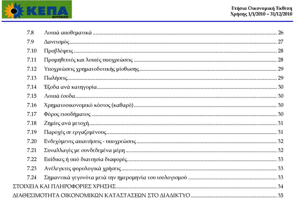 19 Παροχές σε εργαζομένους... 31 7.20 Ενδεχόμενες απαιτήσεις - υποχρεώσεις... 32 7.21 Συναλλαγές με συνδεδεμένα μέρη... 32 7.22 Επίδικες ή υπό διαιτησία διαφορές... 33 7.