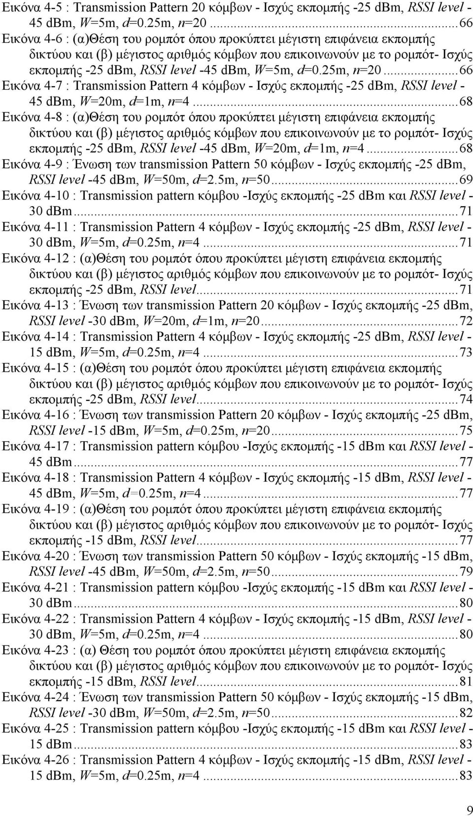 5m, n=... 66 Εικόνα -7 : Transmission Pattern κόμβων - Ισχύς εκπομπής -5 dbm, RSSI level - 5 dbm, W=m, d=m, n=.