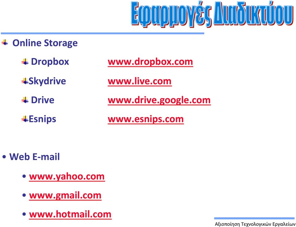com! Esnips www.esnips.com Web E- mail www.