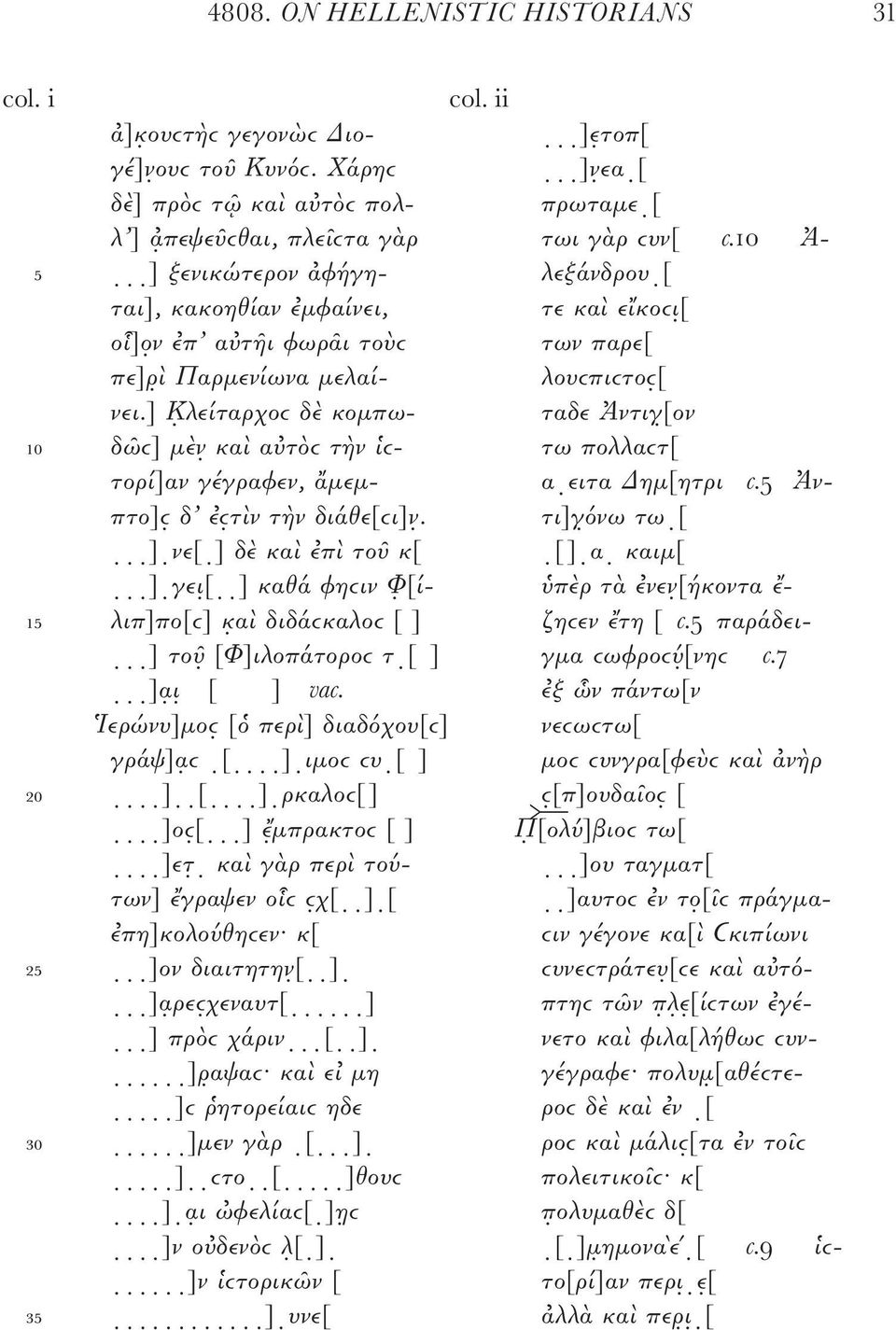 ] Κ λείταρχοϲ δὲ κομπω- ταδε Ἀντιγ [ον 10 δῶϲ] μὲν καὶ αὐτὸϲ τὴν ἱϲ- τω πολλαϲτ[ τορί]αν γέγραφεν, ἄμεμ- α ειτα Δημ[ητρι c.5 Ἀνπτο]ϲ δ ἐϲ τὶν τὴν διάθε[ϲι]ν.