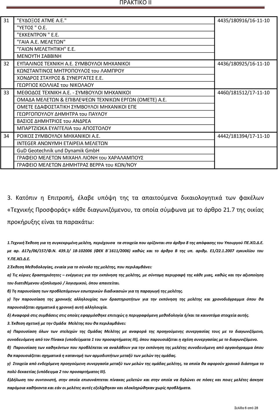 Ε. 4442/181394/17-11-10 INTEGER ΑΝΩΝΥΜΗ ΕΤΑΙΡΕΙΑ ΜΕΛΕΤΩΝ GuD Geotechnik und Dynamik GmbH ΓΡΑΦΕΙΟ ΜΕΛΕΤΩΝ ΜΙΧΑΗΛ ΛΙΟΝΗ του ΧΑΡΑΛΑΜΠΟΥΣ ΓΡΑΦΕΙΟ ΜΕΛΕΤΩΝ ΔΗΜΗΤΡΑΣ ΒΕΡΡΑ του ΚΩΝ/ΝΟΥ 3.