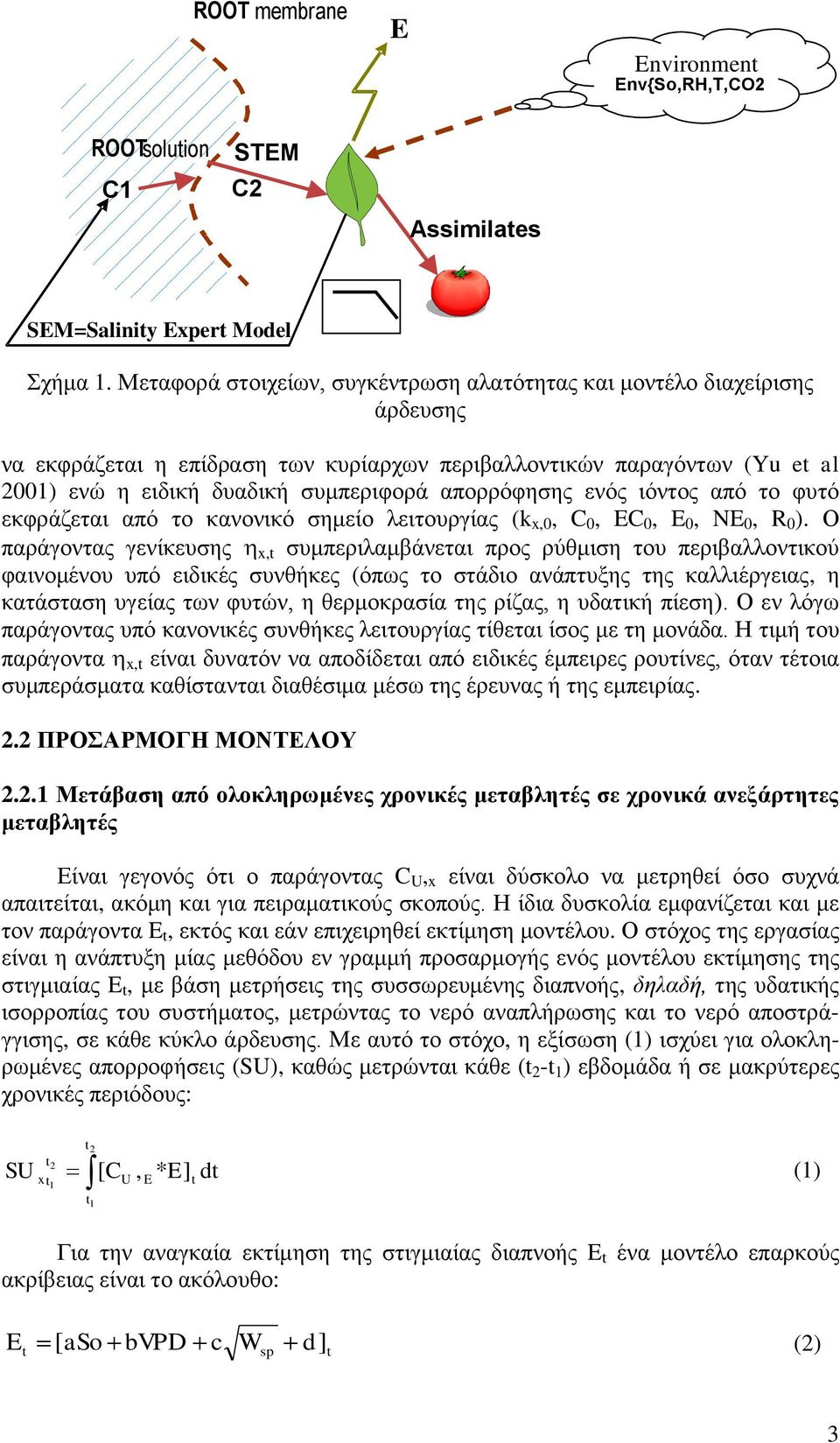 απορρόφησης ενός ιόντος από το φυτό εκφράζεται από το κανονικό σημείο λειτουργίας (k x,0, C 0, EC 0, E 0, NE 0, R 0 ).