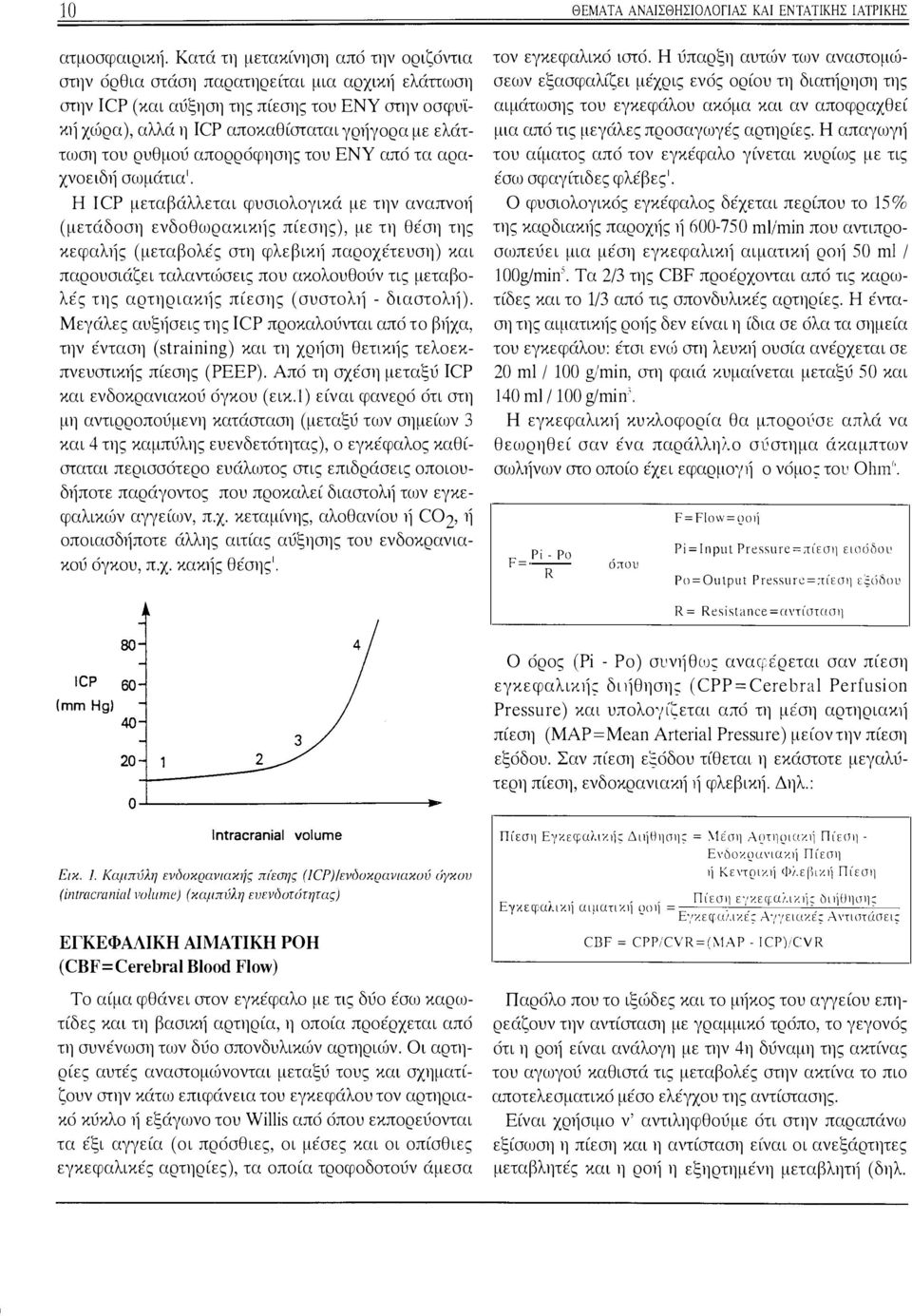 ρυθμού απορρόφησης του ΕΝΥ από τα αραχνοειδ1j σωμάτιαό Η Ι CP μεταβάλλεται φυσιολογικά με την αναπνοή (μετάδοση ενδοθωρακικ1jς πίεσης), με τη θέση της κεφαλ1jς (μεταβολές στη φλεβικ1j παροχέτευση)