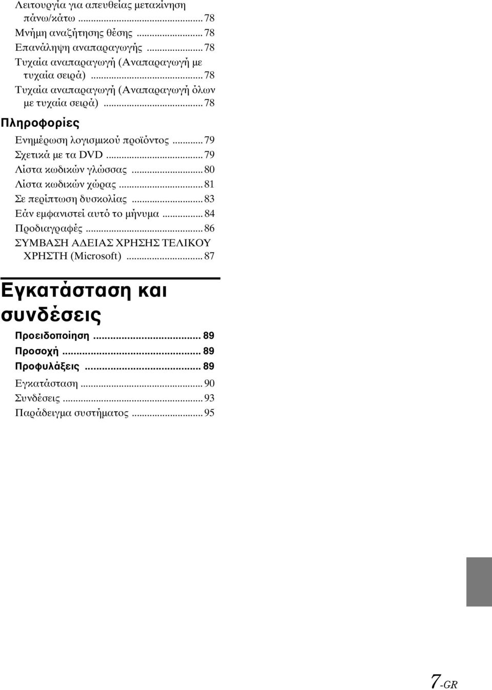 .. 80 Λίστα κωδικών χώρας... 81 Σε περίπτωση δυσκολίας... 83 Εάν εμφανιστεί αυτό το μήνυμα... 84 Προδιαγραφές.