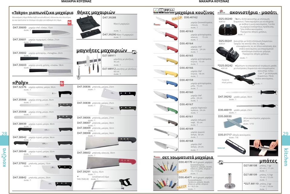 30603 µαχαίρι γενικής χρήσης, «Usuba», 18cm «Poly» D47.32376 µαχαίρι κρέατος, µαύρο, 30cm D47.35906 µαχαίρι slicing, µαύρο, 36cm D47.35908 µαχαίρι slicing, µαύρο, 44cm D47.