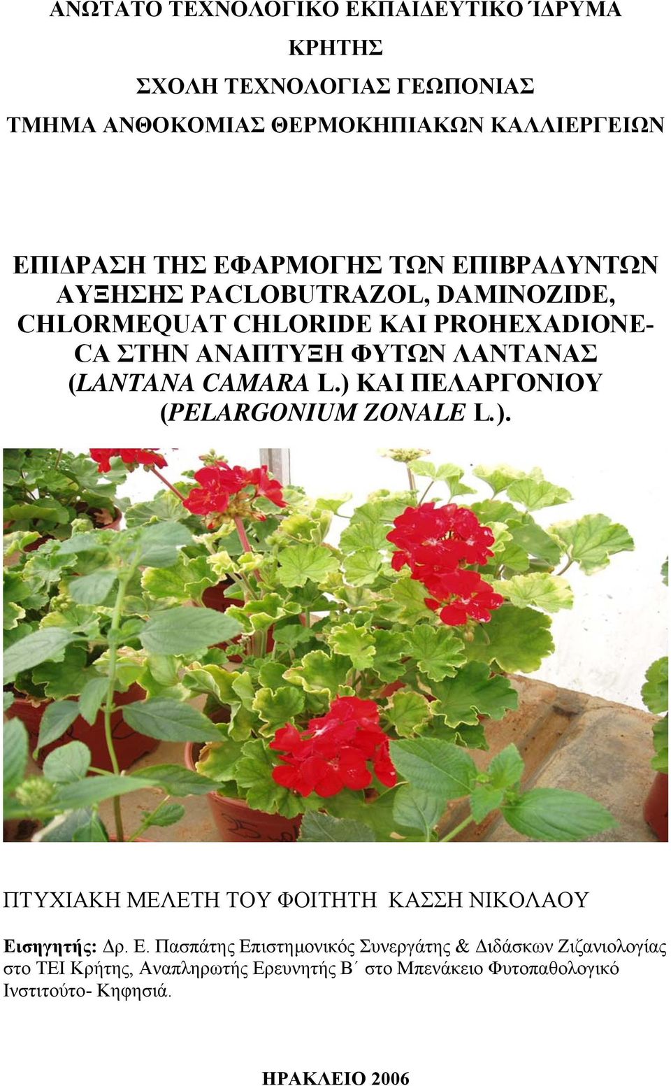 (LANTANA CAMARA L.) KAI ΠΕΛΑΡΓΟΝΙΟΥ (PELARGONIUM ZONALE L.). ΠΤΥΧΙΑΚΗ ΜΕΛΕΤΗ ΤΟΥ ΦΟΙΤΗΤΗ ΚΑΣΣΗ ΝΙΚΟΛΑΟΥ Ει