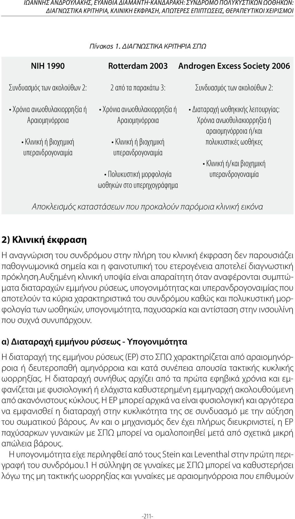 καταστάσεων που προκαλούν παρόμοια κλινική εικόνα 2) Κλινική έκφραση Η αναγνώριση του συνδρόμου στην πλήρη του κλινική έκφραση δεν παρουσιάζει παθογνωμονικά σημεία και η φαινοτυπική του ετερογένεια