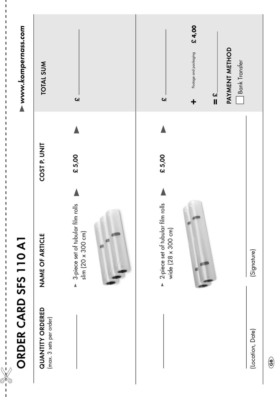 UNITTOTAL SUM 3-piece set of tubular fi lm rolls slim (20 x 300 cm) 5,00