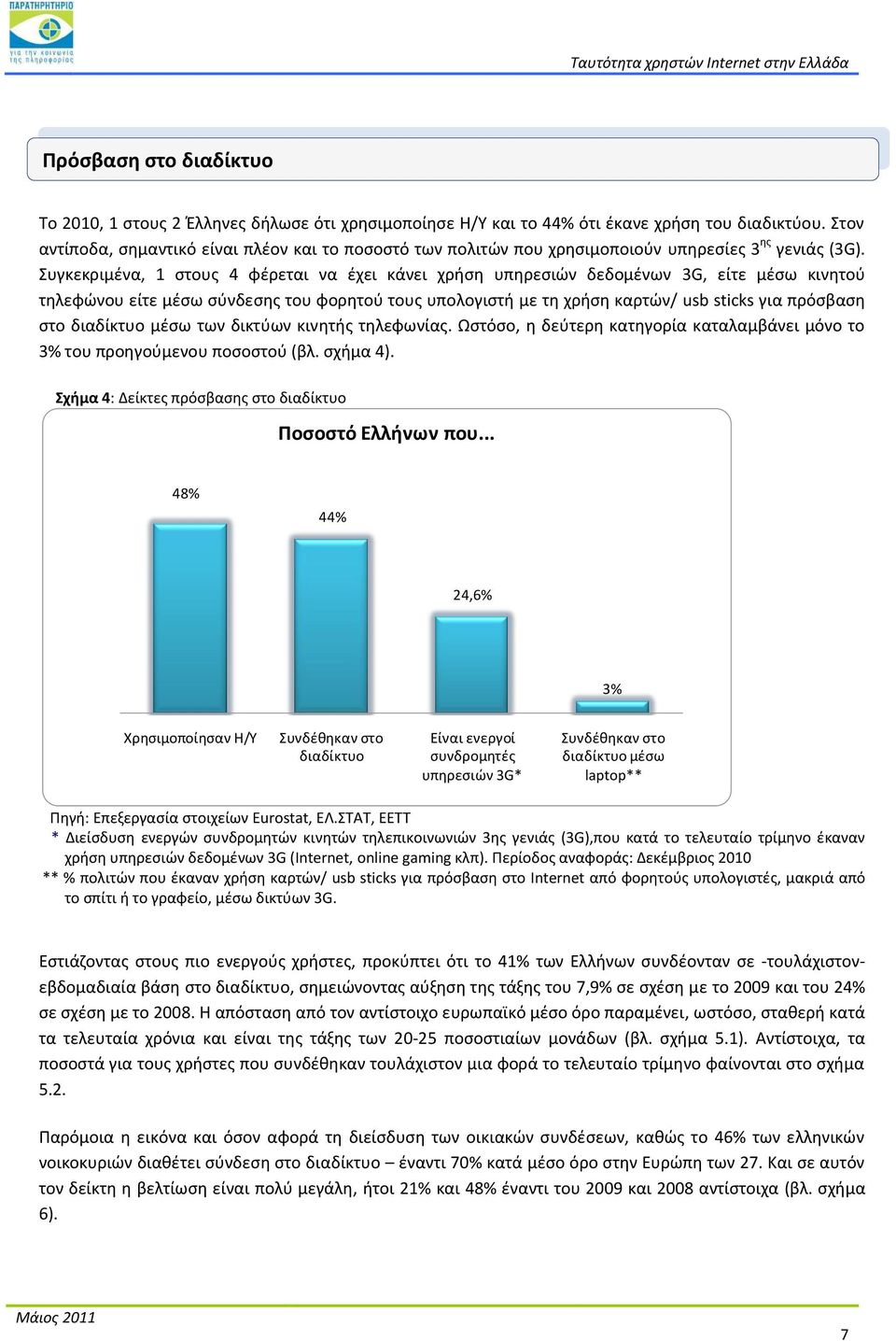 Συγκεκριμζνα, 1 ςτουσ 4 φζρεται να ζχει κάνει χριςθ υπθρεςιϊν δεδομζνων 3G, είτε μζςω κινθτοφ τθλεφϊνου είτε μζςω ςφνδεςθσ του φορθτοφ τουσ υπολογιςτι με τθ χριςθ καρτϊν/ usb sticks για πρόςβαςθ ςτο