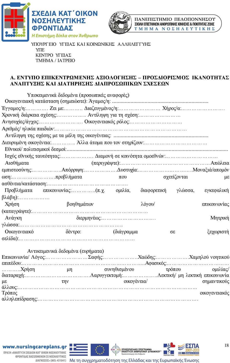 .. Έγγαμος/η:. Ζει με:.. Διαζευγμένος/η: Χήρος/α:. Χρονική διάρκεια σχέσης:.. Αντίληψη για τη σχέση: Ανησυχίες/άγχος:.