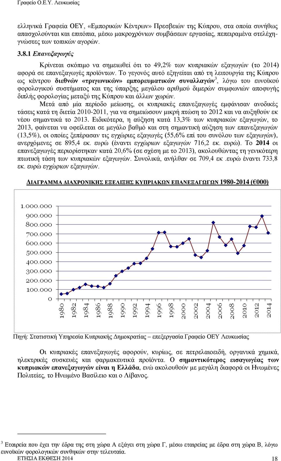 Το γεγονός αυτό εξηγείται από τη λειτουργία της Κύπρου ως κέντρου διεθνών «τριγωνικών» εμπορευματικών συναλλαγών 3, λόγω του ευνοϊκού φορολογικού συστήματος και της ύπαρξης μεγάλου αριθμού διμερών