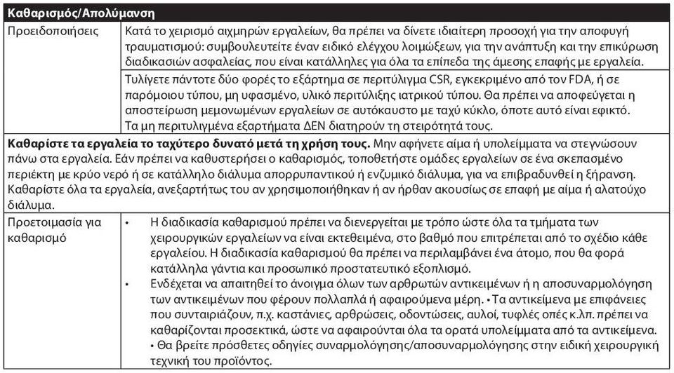 Τυλίγετε πάντοτε δύο φορές το εξάρτημα σε περιτύλιγμα CSR, εγκεκριμένο από τον FDA, ή σε παρόμοιου τύπου, μη υφασμένο, υλικό περιτύλιξης ιατρικού τύπου.