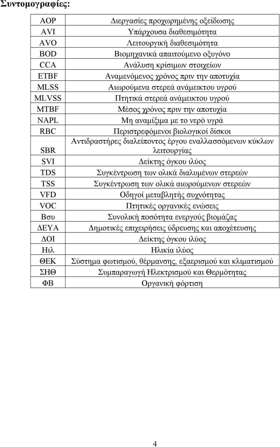 αποτυχία Μη αναμίξιμα με το νερό υγρά Περιστρεφόμενοι βιολογικοί δίσκοι Αντιδραστήρες διαλείποντος έργου εναλλασσόμενων κύκλων λειτουργίας Δείκτης όγκου ιλύος Συγκέντρωση των ολικά διαλυμένων στερεών