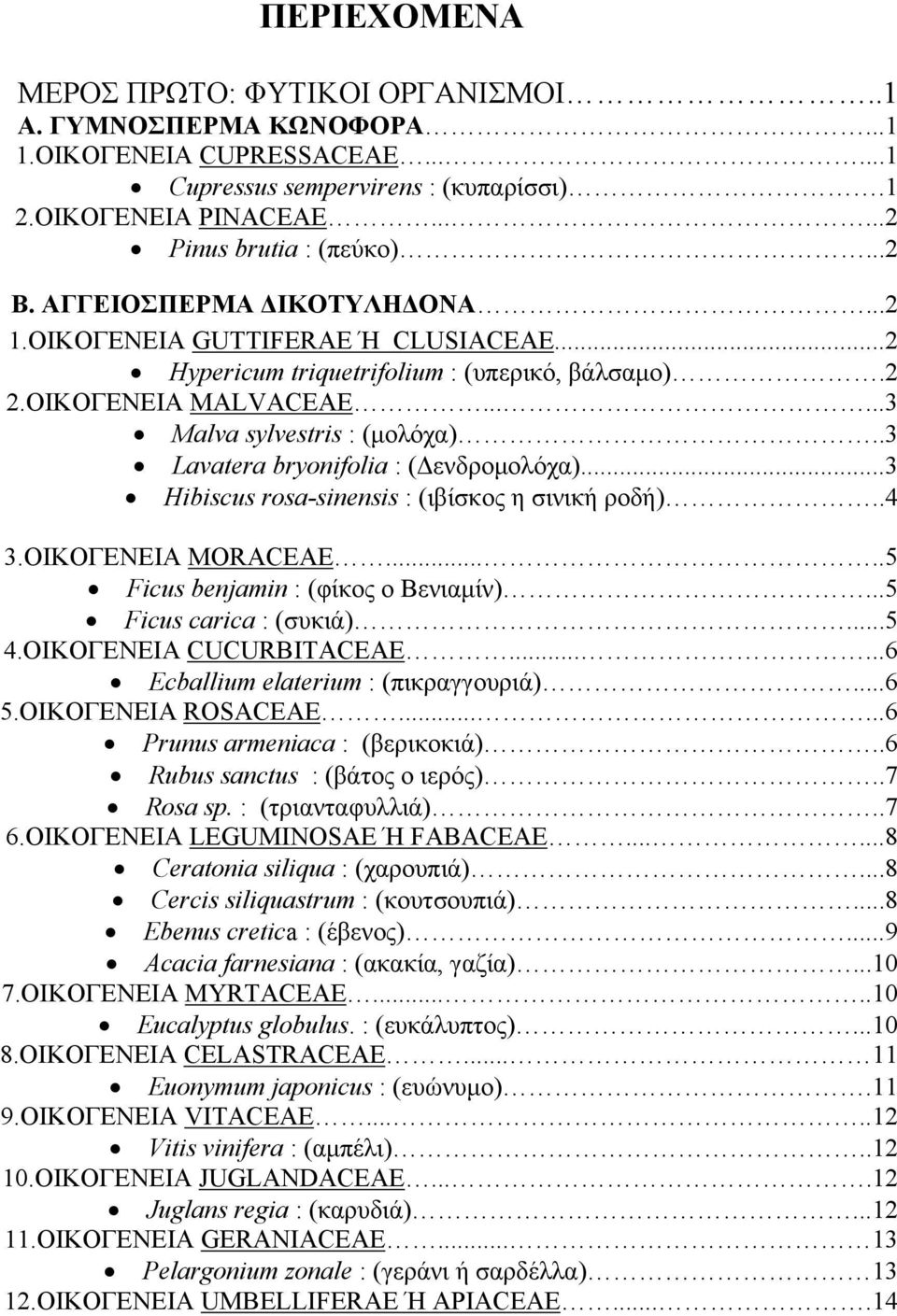 .3 Lavatera bryonifolia : (Δενδρομολόχα)...3 Hibiscus rosa-sinensis : (ιβίσκος η σινική ροδή)..4 3.ΟΙΚΟΓΕΝΕΙΑ MORACEAE.....5 Ficus benjamin : (φίκος ο Βενιαμίν)...5 Ficus carica : (συκιά)...5 4.