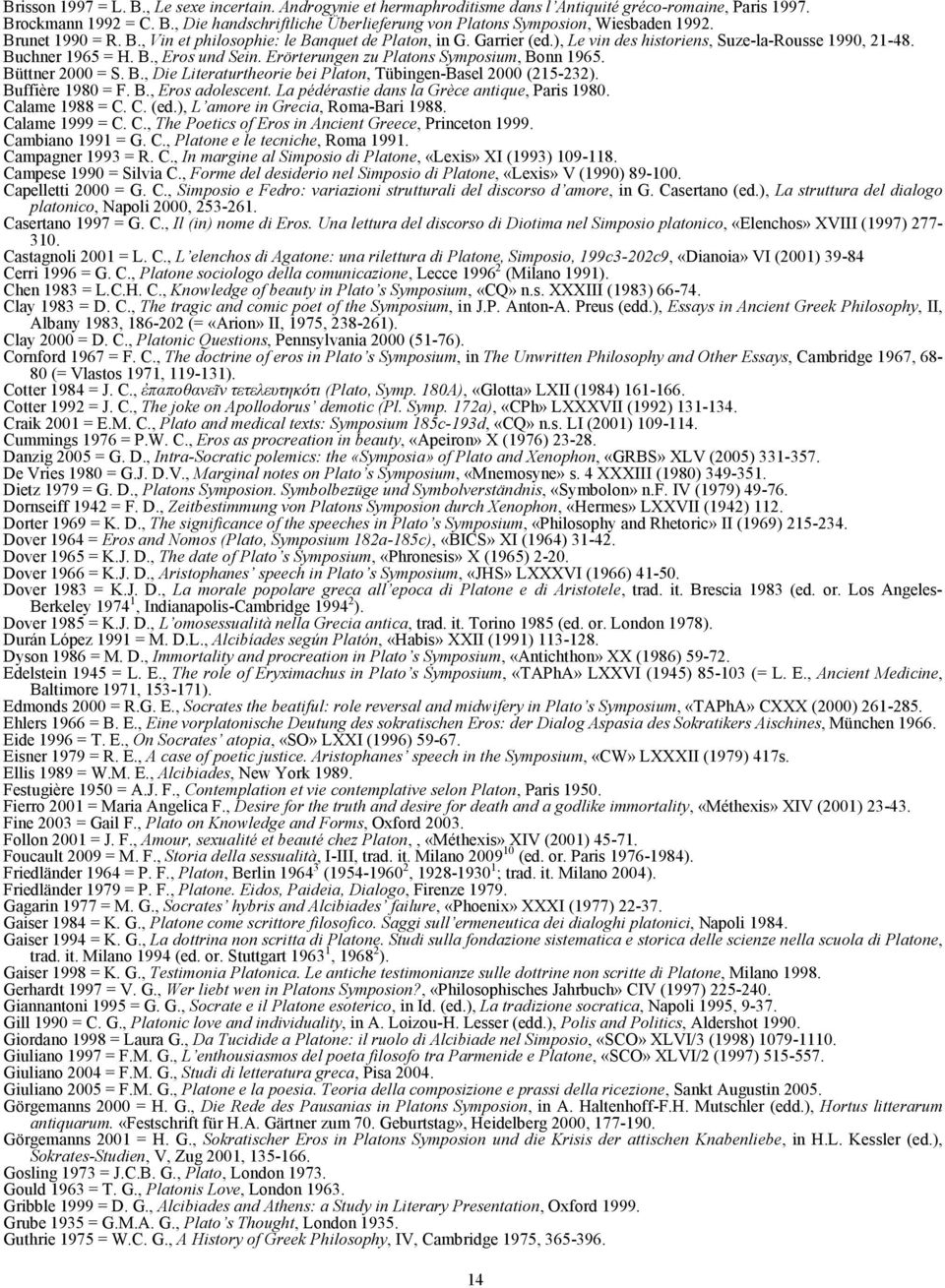 Erörterungen zu Platons Symposium, Bonn 1965. Büttner 2000 = S. B., Die Literaturtheorie bei Platon, Tübingen-Basel 2000 (215-232). Buffière 1980 = F. B., Eros adolescent.