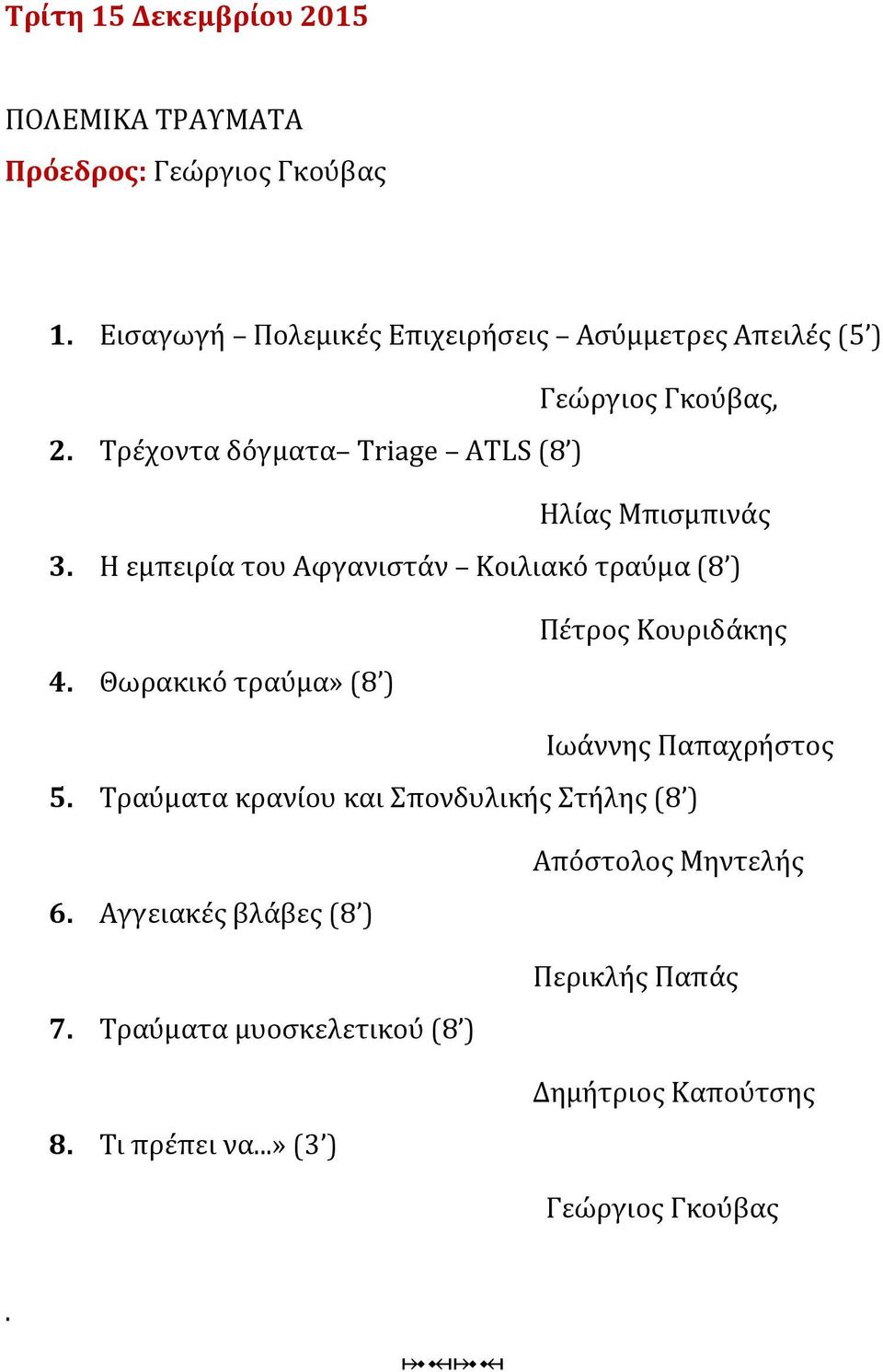 Τρέχοντα δόγματα Triage ATLS (8 ) Ηλίας Μπισμπινάς 3. Η εμπειρία του Αφγανιστάν Κοιλιακό τραύμα (8 ) 4.