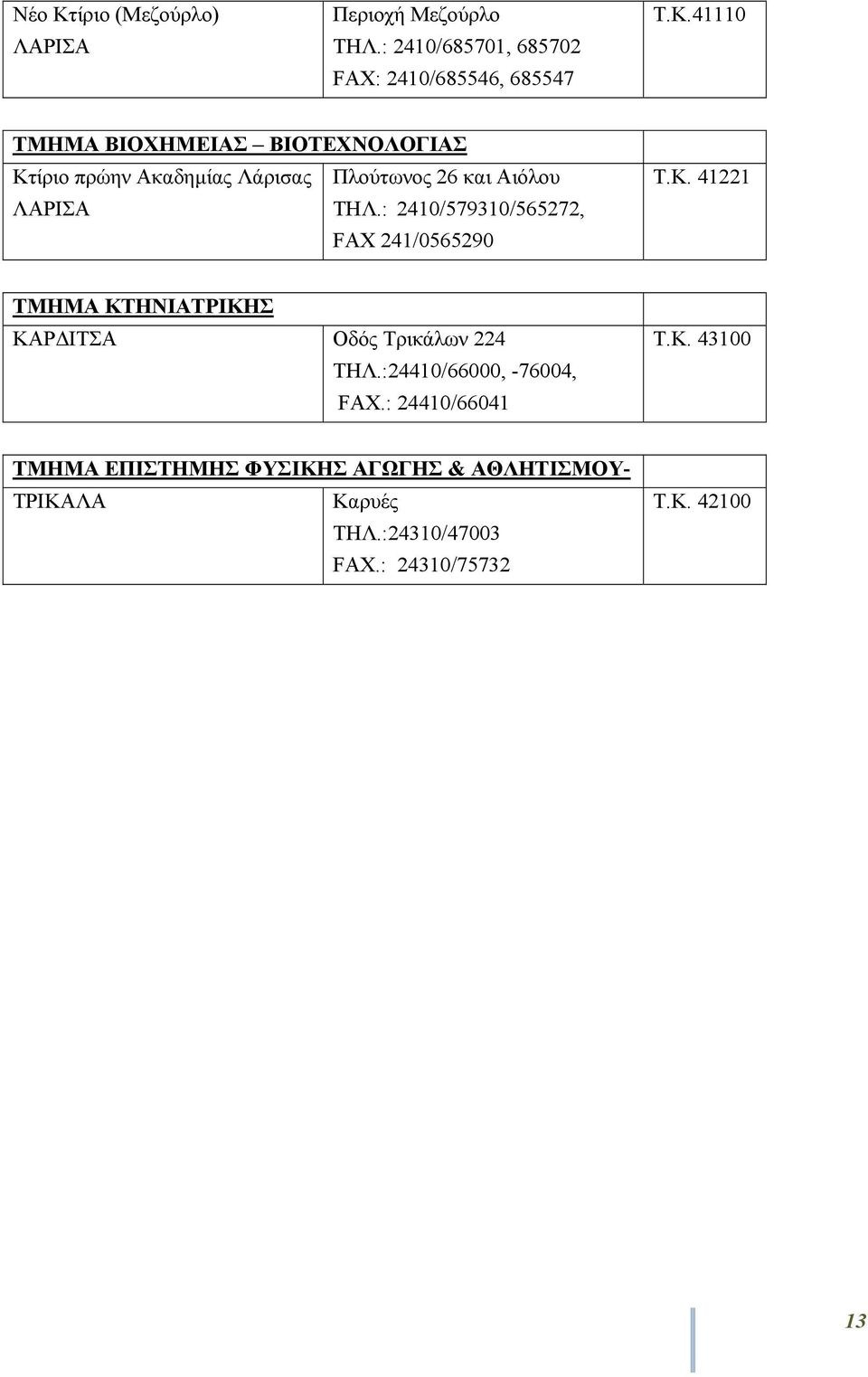 :2440/66000, -76004, FAX.: 2440/6604 Τ.Κ. 4300 ΤΜΗΜΑ ΕΠΙΣΤΗΜΗΣ ΦΥΣΙΚΗΣ ΑΓΩΓΗΣ & ΑΘΛΗΤΙΣΜΟΥ- ΤΡΙΚΑΛΑ Καρυές ΤΗΛ.