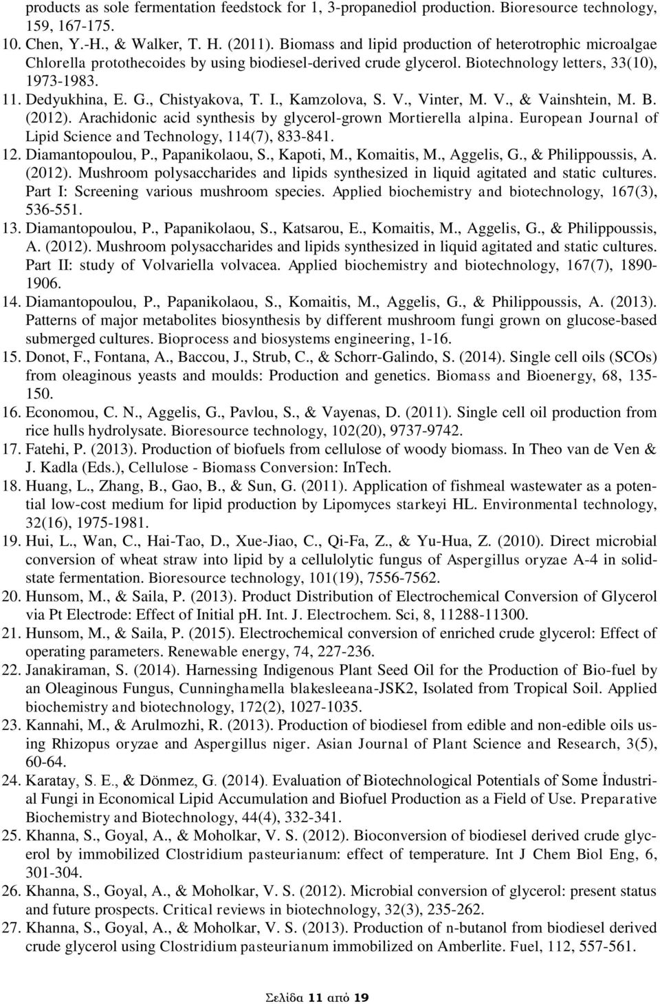 , Chistyakova, T. I., Kamzolova, S. V., Vinter, M. V., & Vainshtein, M. B. (2012). Arachidonic acid synthesis by glycerol-grown Mortierella alpina.