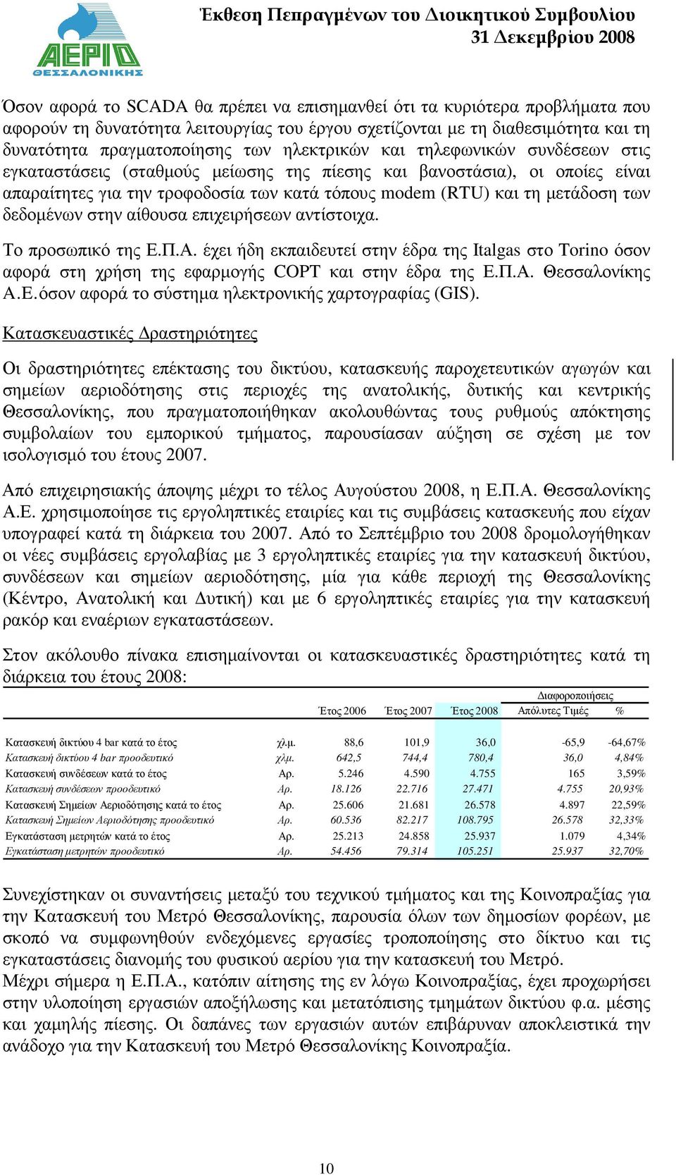 δεδοµένων στην αίθουσα επιχειρήσεων αντίστοιχα. Το προσωπικό της Ε.Π.Α. έχει ήδη εκπαιδευτεί στην έδρα της Italgas στο Torino όσον αφορά στη χρήση της εφαρµογής COPT και στην έδρα της Ε.Π.Α. Θεσσαλονίκης A.