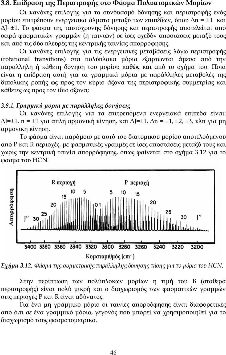 Το φάσμα της ταυτόχρονης δόνησης και περιστροφής αποτελείται από σειρά φασματικών γραμμών (ή ταινιών) σε ίσες σχεδόν αποστάσεις μεταξύ τους και από τις δύο πλευρές της κεντρικής ταινίας απορρόφησης.