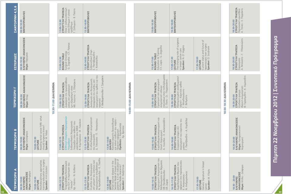 Maas 0:00-0:0 LECTURE Multidisciplinary approaches training education in surgery Speaker: H-H Eckstein 0:0-:00 ΔΙΑΛΕΙΜΜΑ :00-:0 ROUND TABLE Surgical Oncology G. Zografos - Ch.