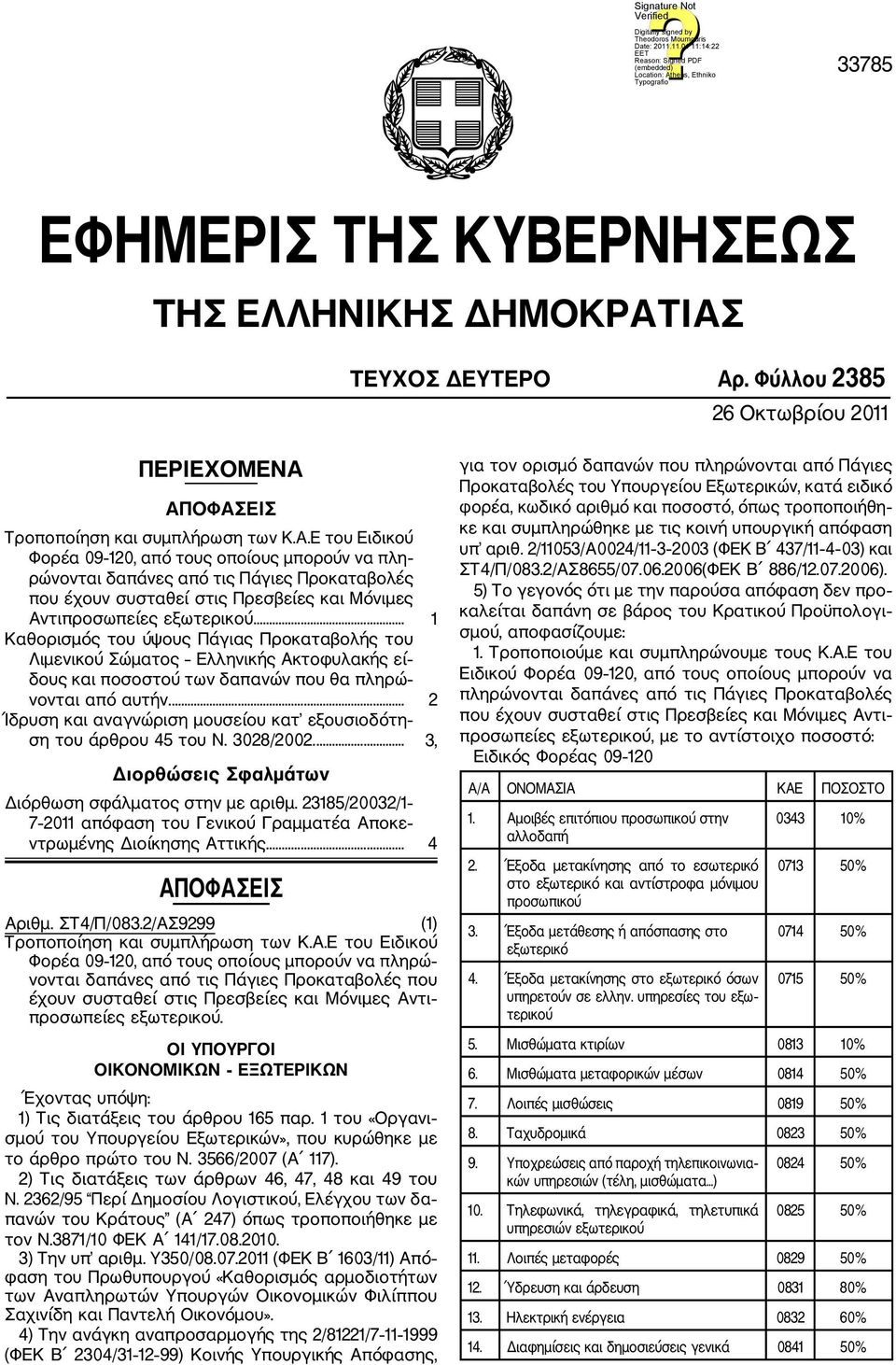 .. 1 Καθορισμός του ύψους Πάγιας Προκαταβολής του Λιμενικού Σώματος Ελληνικής Ακτοφυλακής εί δους και ποσοστού των δαπανών που θα πληρώ νονται από αυτήν.