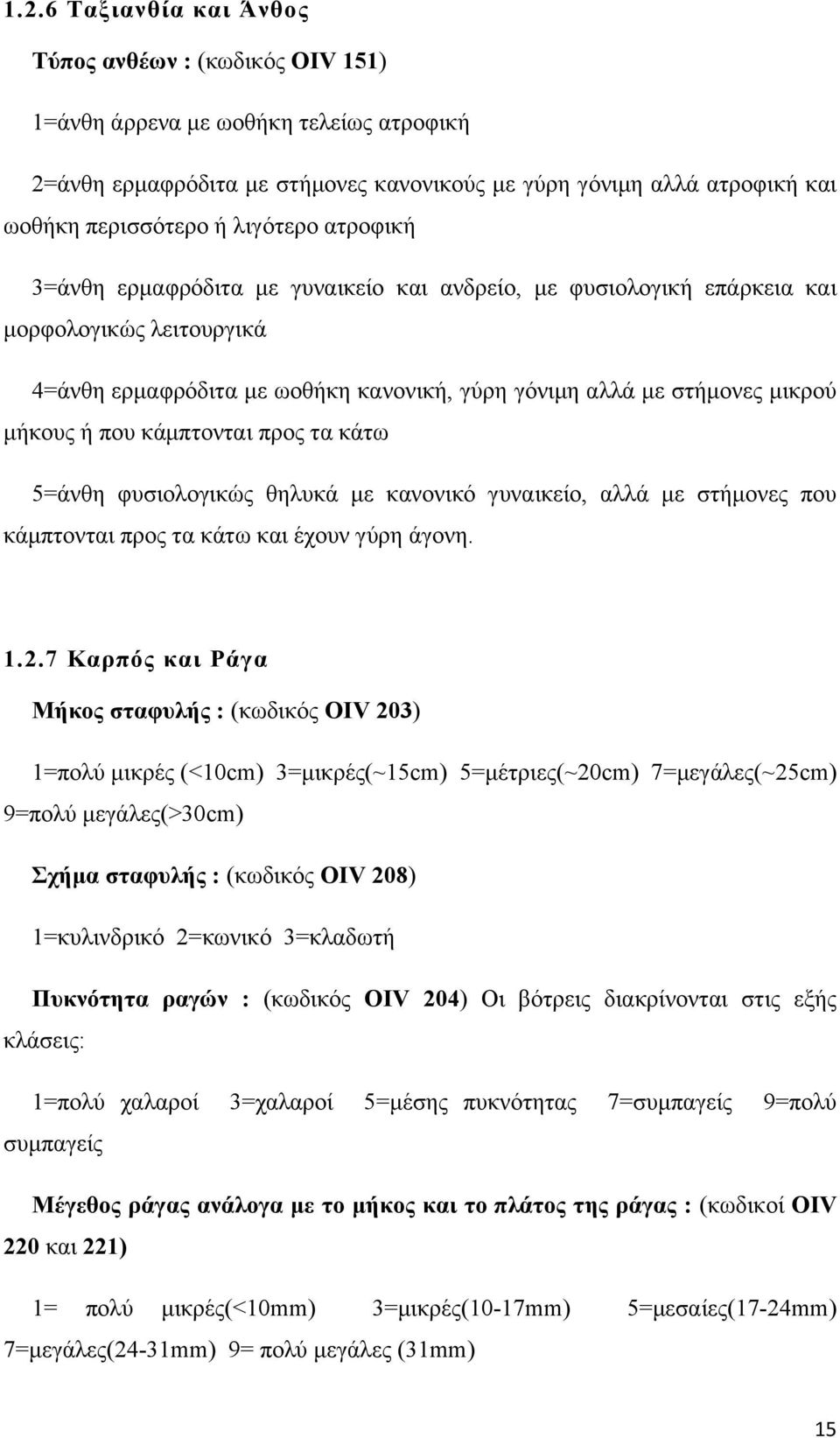 που κάμπτονται προς τα κάτω 5=άνθη φυσιολογικώς θηλυκά με κανονικό γυναικείο, αλλά με στήμονες που κάμπτονται προς τα κάτω και έχουν γύρη άγονη. 1.2.